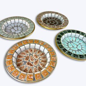 Vtg Mid-Century Modern Porcelain Mosaic Tile on Metal Coasters Japan Atomic Age